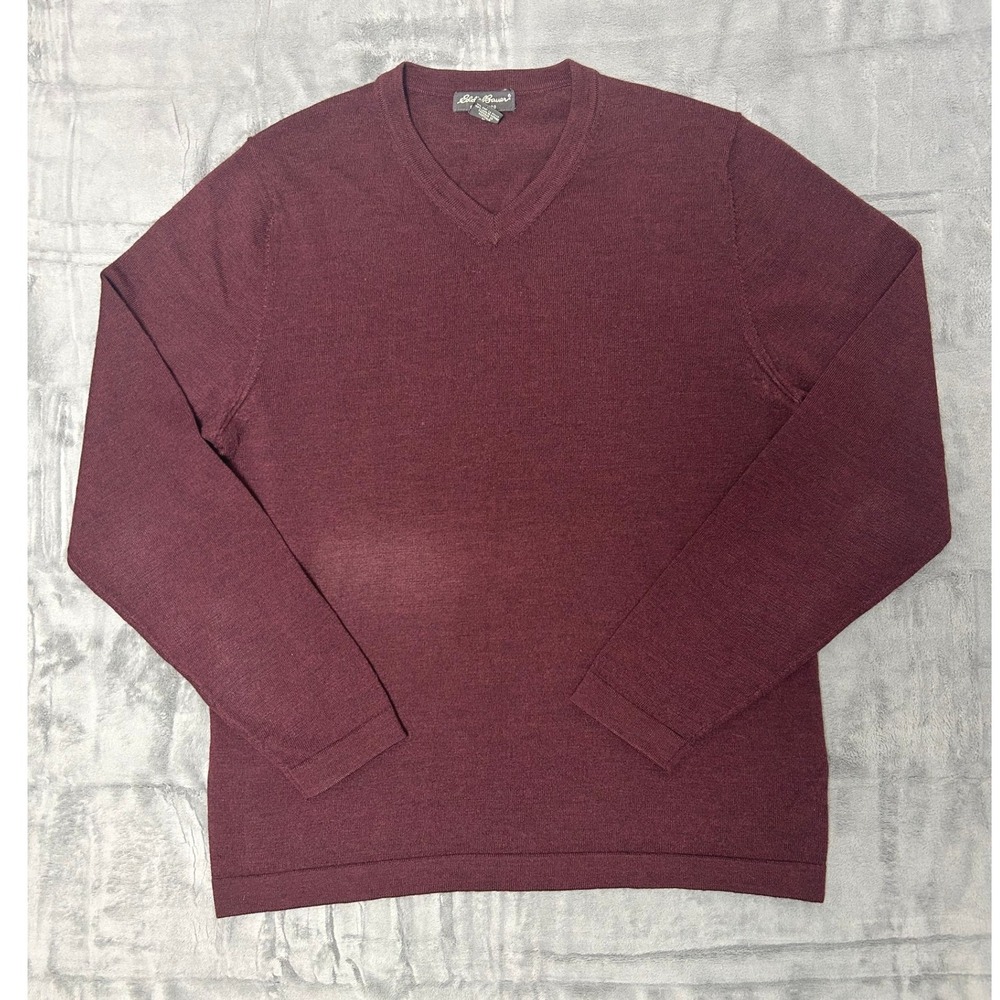 Eddie Bauer Mens Merino Wool V-Neck Sweater Burgundy‎ Size M fall